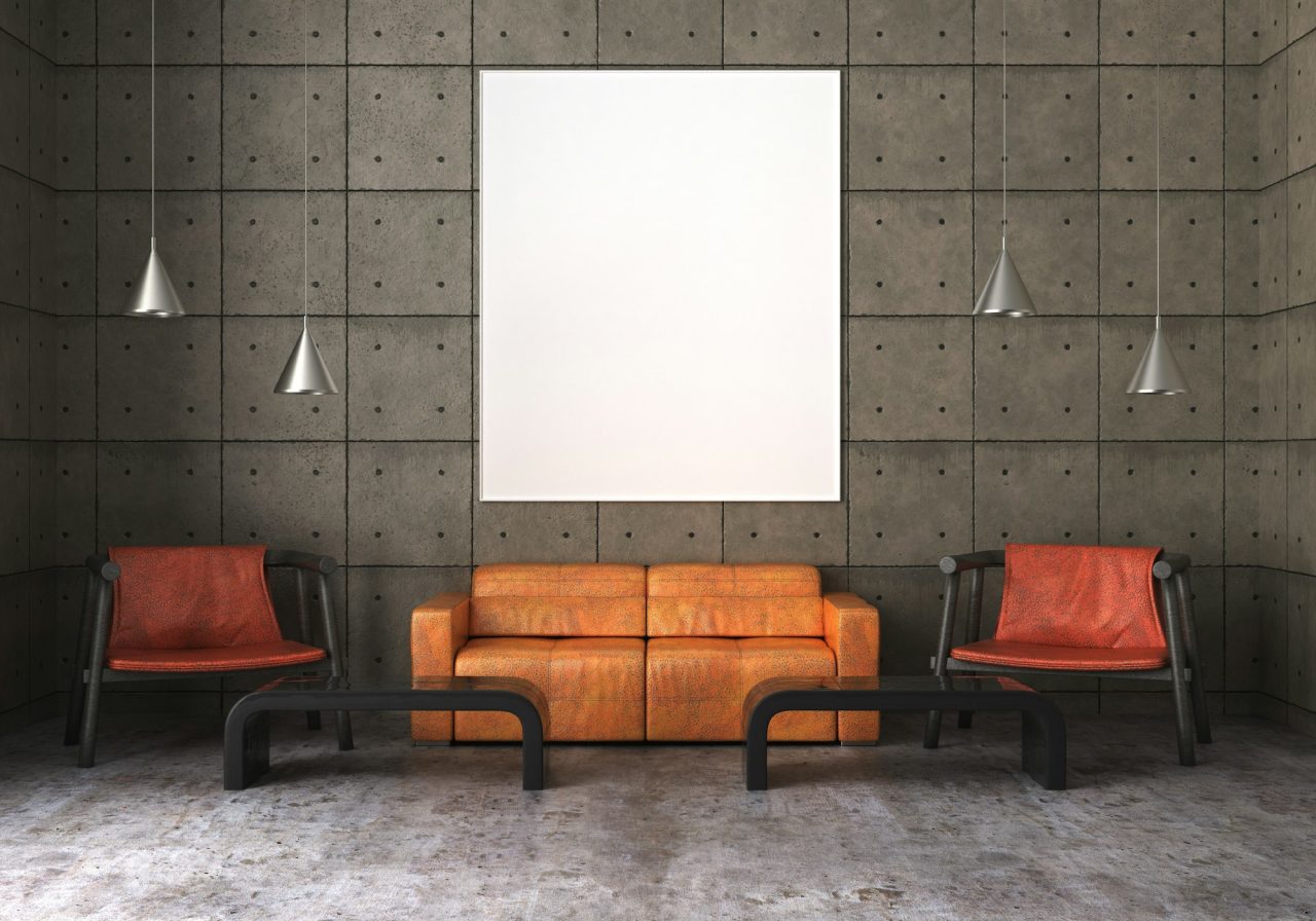 3D illustration Mockup photo frame in living room rendering